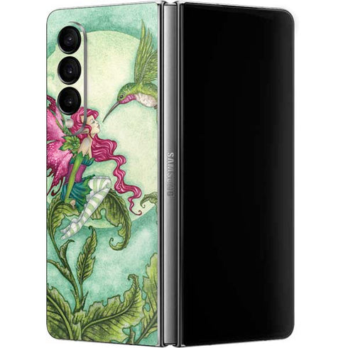Amy Brown Flirting Fairy and Hummingbird Galaxy Z Fold4 5G Skin